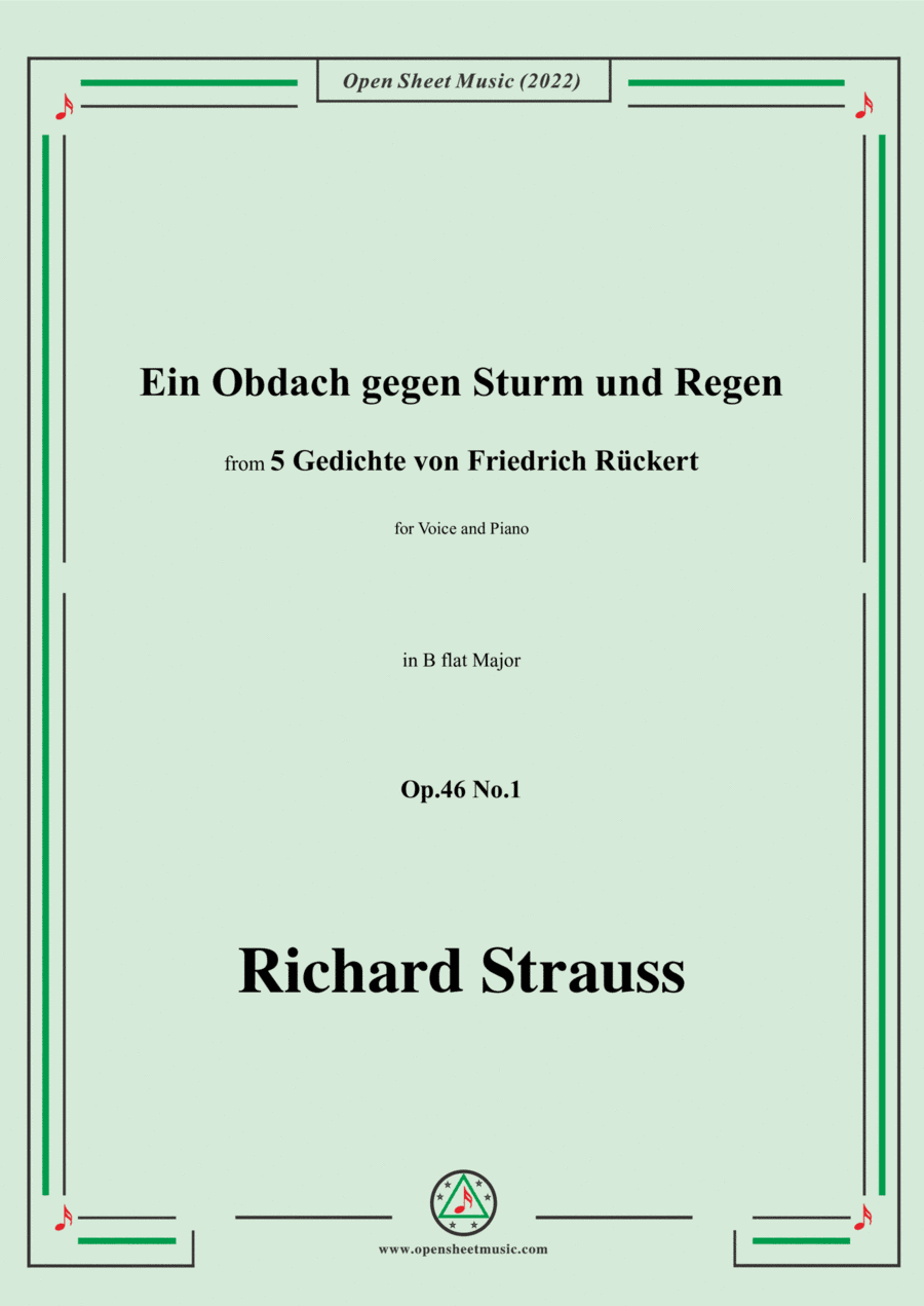 Richard Strauss-Ein Obdach gegen Sturm und Regen,in B flat Major,Op.46 No.1,for Voice and Piano (arr. Open Cloud)