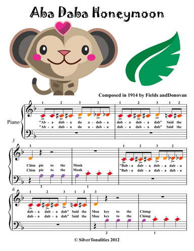 Aba Daba Honeymoon Beginner Piano with Colored Notes (arr. SilverTonalities)