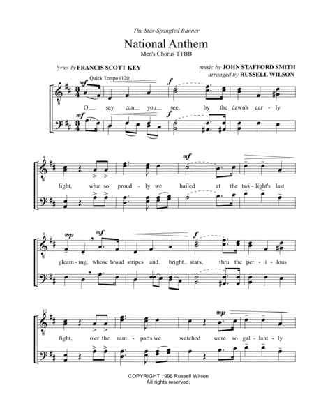 The Star-Spangled Banner TTBB (arr. Russell Wilson)