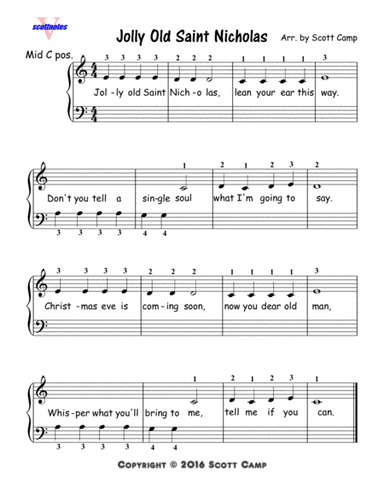 Jolly Old Saint Nicholas (First Year Piano Students) (arr. Scott Camp)