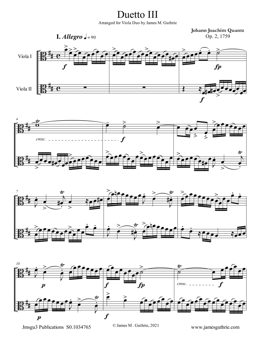 Quantz: Duetto Op. 2 No. 3 for Viola Duet (arr. James M. Guthrie)