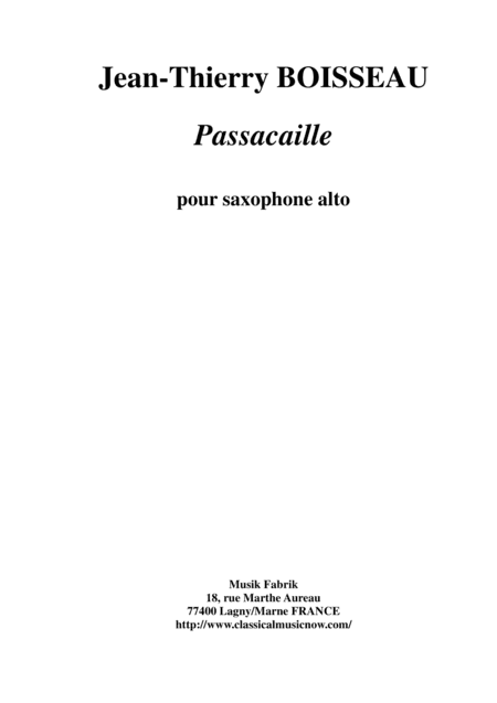 Jean-Thierry Boisseau :  Passacaille pour saxophone alto