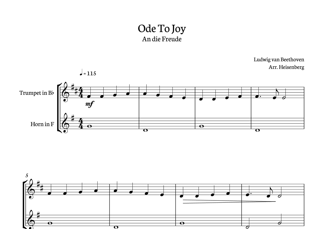 Ode to Joy for trumpet and Horn. (arr. Heisenberg)