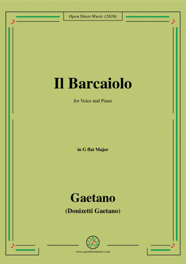 Donizetti-Il Barcaiolo,in G flat Major,for Voice and Piano (arr. MSM)