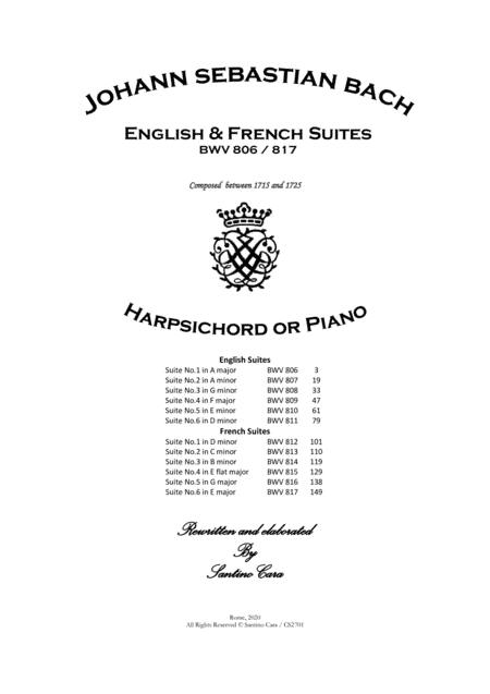 Bach - English and French Suites BWV 806-817 for Harpsichord (or Piano) (arr. Santino Cara)