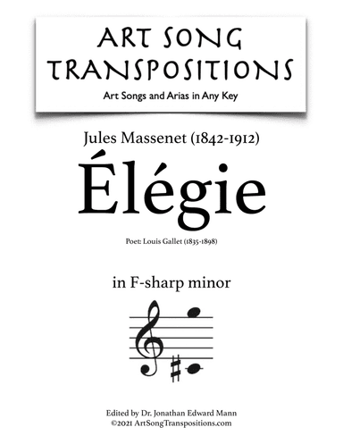 MASSENET: Élégie (transposed to F-sharp minor) (arr. ArtSongTranspositions.com)