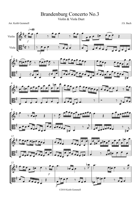 Brandenburg Concerto No. 3: Violin & Viola Duet (arr. Keith Gemmell)