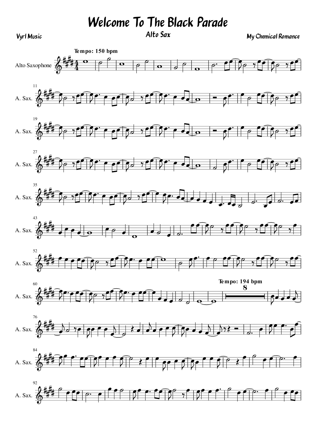 Welcome To The Black Parade (arr. Vyrl)