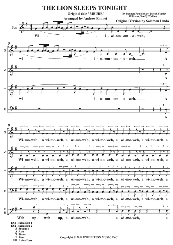 The Lion Sleeps Tonight (arr. Andrew Emmet)