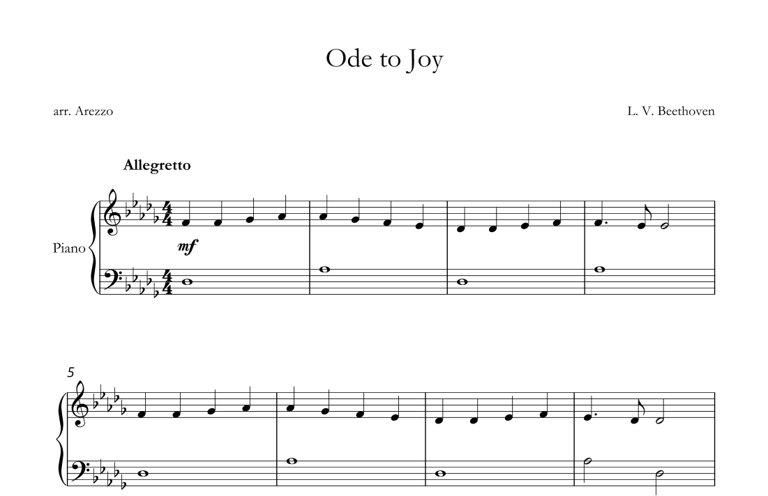 ode to joy sheet music easy piano transposed db (arr. Arezzo Music)