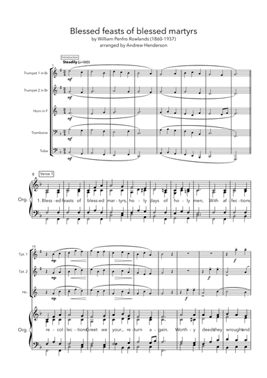 Blessed feasts of blessed martyrs (Blaenwern) (brass quintet and organ, with descant & last verse) (arr. Andrew Henderson)