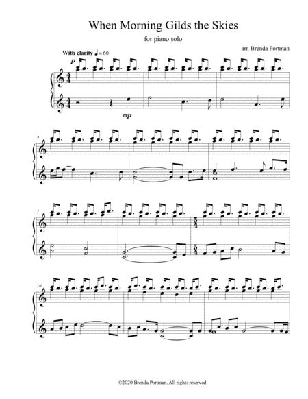 When Morning Gilds the Skies (piano solo), arr. Brenda Portman (arr. Brenda Portman)