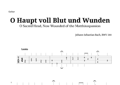 Sacred Head, Now Wounded by Bach for Guitar TAB (arr. Langanho)
