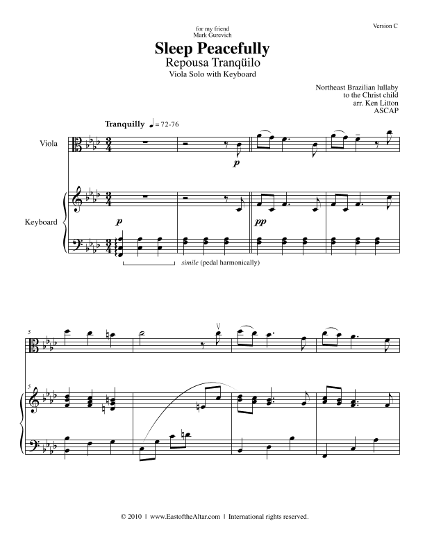Repousa Tranqüilo (Sleep Peacefully) VIOLA (arr. Ken Litton)