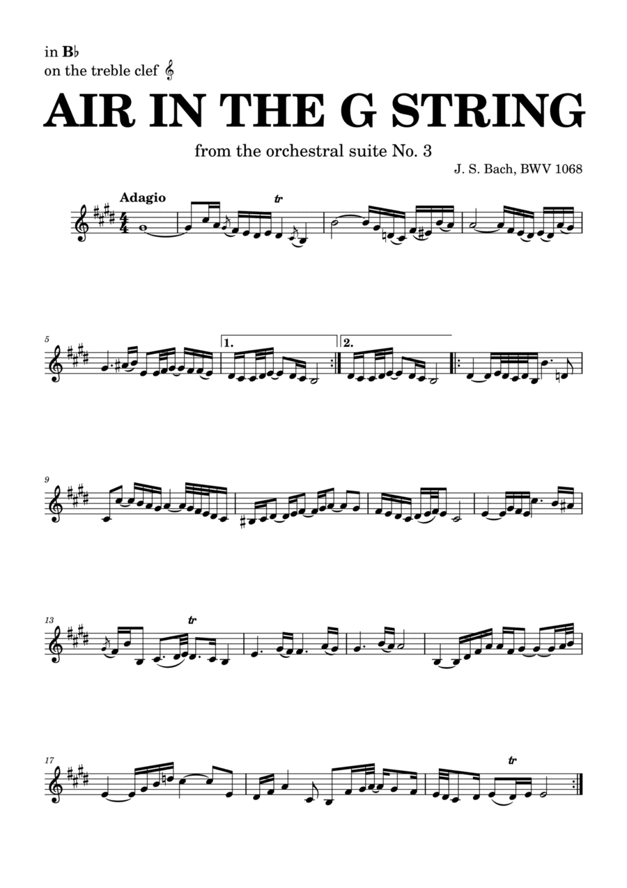 Air on the G string in D, BWV 1068 (accompanied) - for B? instruments in treble clef (arr. Leyandder Trustworthy)