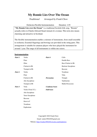 My Bonnie Lies Over The Ocean (Orchestra/ Concert Band Flexible Instrumentation) (arr. Frank Chow)