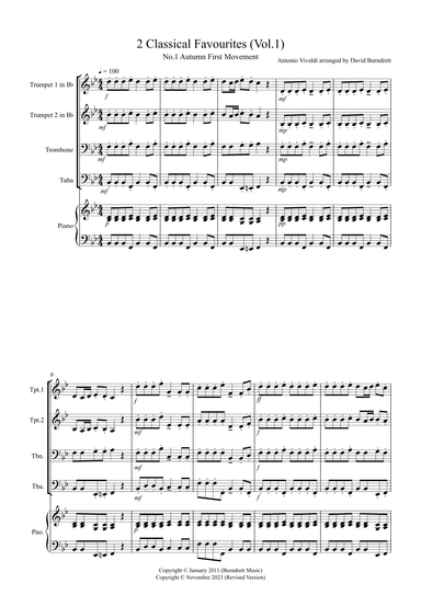 2 Classical Favourites for Brass Quartet (volume one) (arr. David Burndrett)
