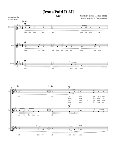 Jesus Paid It All - SAT Trio or Choir (arr. Valdir Maia)