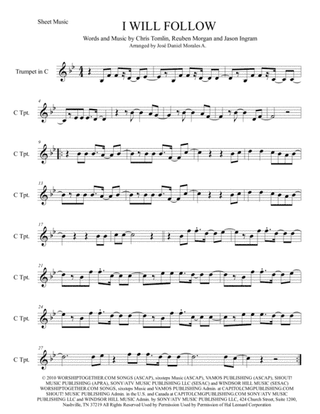 I Will Follow (arr. José Daniel Morales A.)