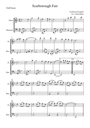 Scarborough Fair for Flute & Bassoon Duo (arr. Fabio Britto)