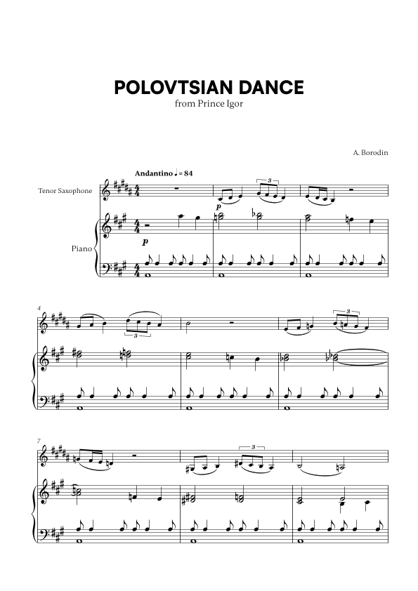 Polovtsian Dance (from Prince Igor) (for Tenor Saxophone and Piano) (arr. Cadenza Editions)