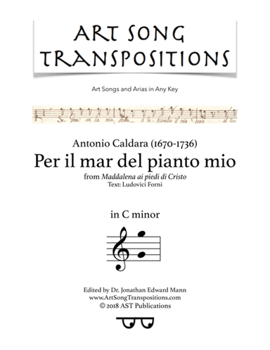 CALDARA: Per il mar del pianto mio (transposed to C minor) (arr. ArtSongTranspositions.com)