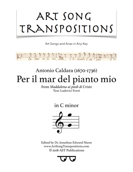 CALDARA: Per il mar del pianto mio (transposed to C minor) (arr. ArtSongTranspositions.com)