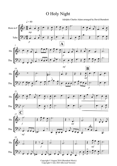 O Holy Night for Horn and Tuba Duet (arr. David Burndrett)