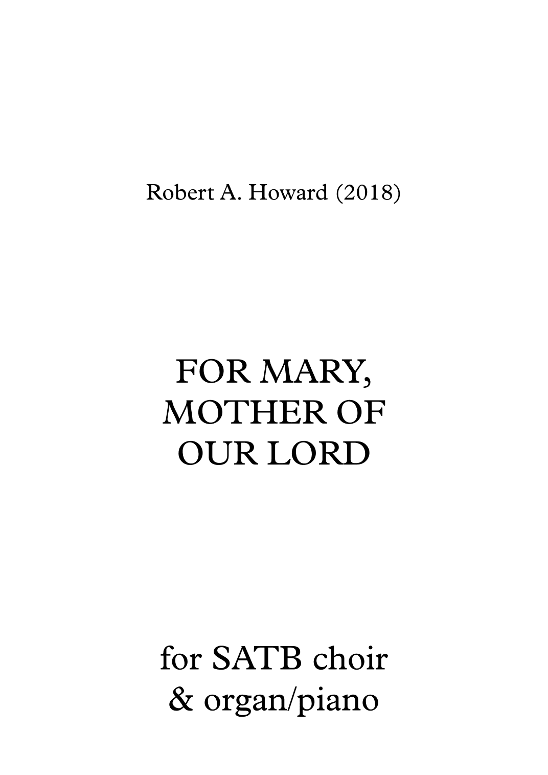 For Mary, Mother of our Lord (SATB version)