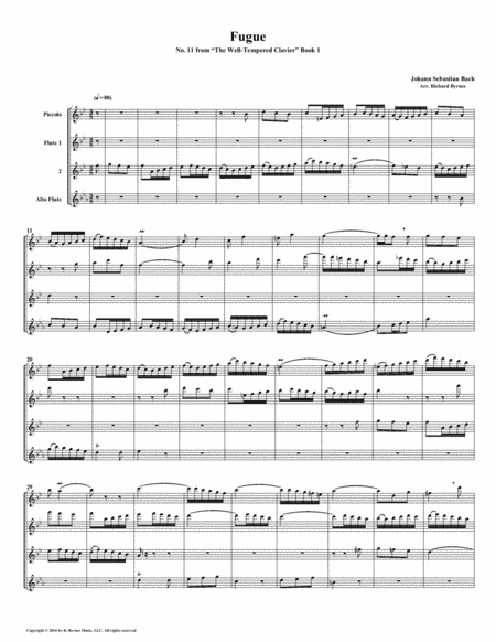 Fugue 11 from Well-Tempered Clavier, Book 1 (Flute Quartet) (arr. Richard Byrnes)