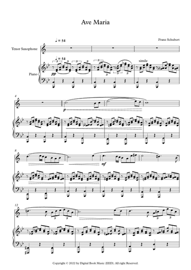 Ave Maria - Franz Schubert (Tenor Sax + Piano) (arr. Digital Book Music)