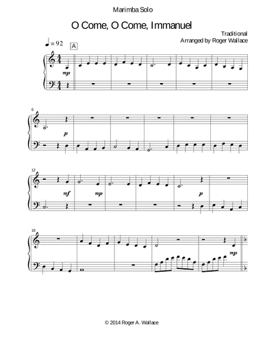 O Come, O Come, Immanuel (Emmanuel) - Marimba Solo (arr. Roger Wallace)