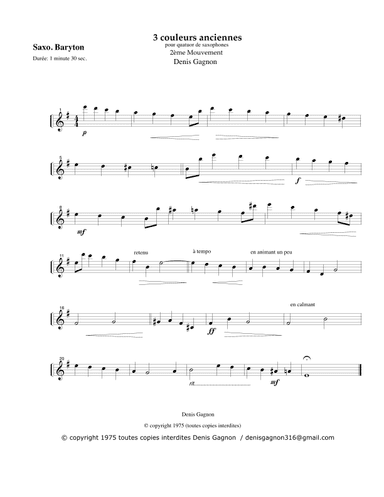 3 Couleurs anciennes / pour Quatuor de Saxophones / (2e Mouvement)