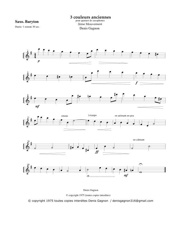 3 Couleurs anciennes / pour Quatuor de Saxophones / (2e Mouvement)