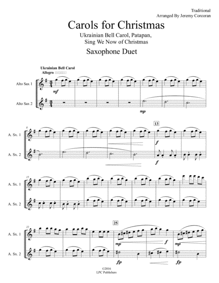 Carols for Christmas A Medley for Two Saxophones (arr. Jeremy Corcoran)