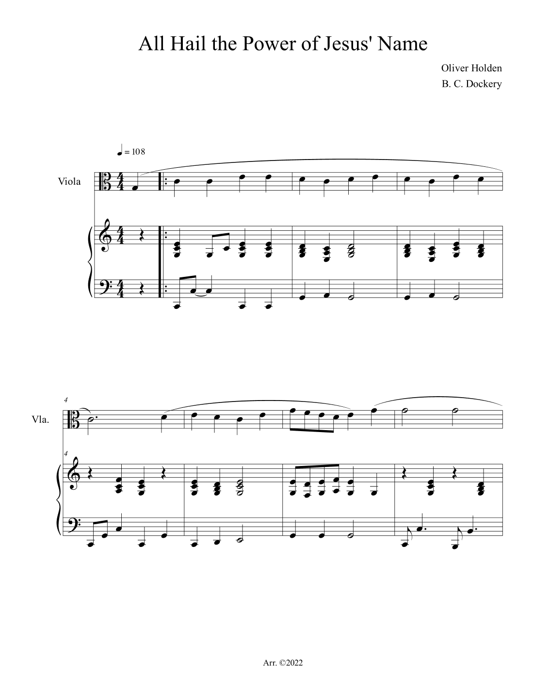 All Hail the Power of Jesus' Name (Viola Solo with Piano Accompaniment) (arr. B. C. Dockery)
