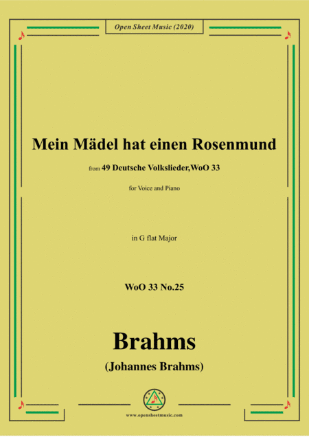 Brahms-Mein Mädel hat einen Rosenmund,WoO 33 No.25,in G flat Major,for V&Pno (arr. MSM)
