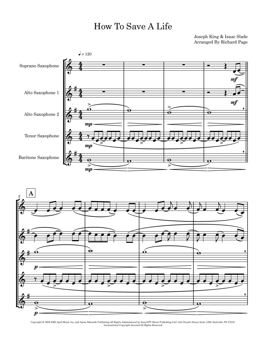 How To Save A Life (arr. Richard Page)