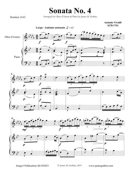 Vivaldi: Sonata No. 4 for Oboe d'Amore & Piano (arr. James M. Guthrie, ASCAP)