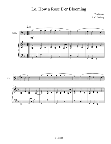 Lo, How a Rose E'er Blooming (Cello Solo with Piano Accompaniment) (arr. B. C. Dockery)