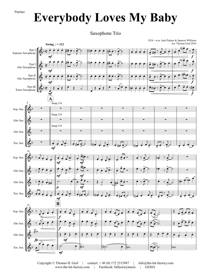 Everybody Loves My Baby - Jazz Classic - Saxophone Trio (arr. Thomas Graf)