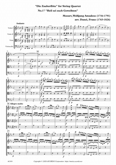"Die Zauberflöte" for String Quartet, No.17, "Heil sei euch Geweihte" (arr. Danzi, Franz (1763-1826))
