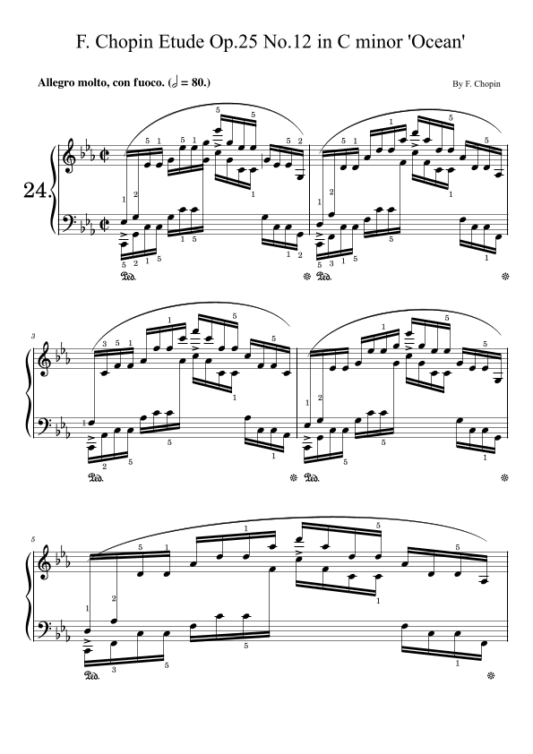 F. Chopin Etude Op.25 No.12 in C minor 'Ocean' (With Finger Number),Original Edition,For Piano Solo (arr. poon)