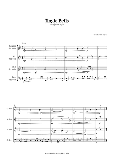 Jingle Bells in Different Styles for Recorder Quartet (arr. Ander)