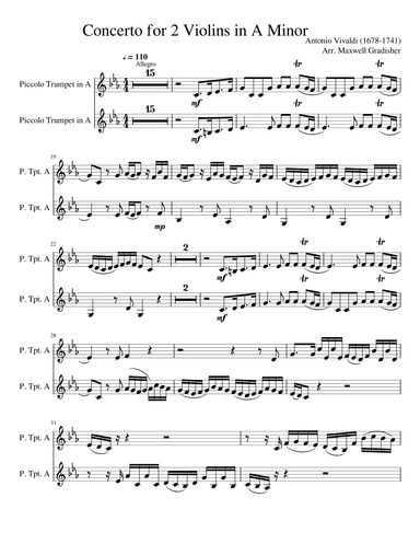 Concerto for Two Violins in A Minor (arr. Maxwell Gradisher)