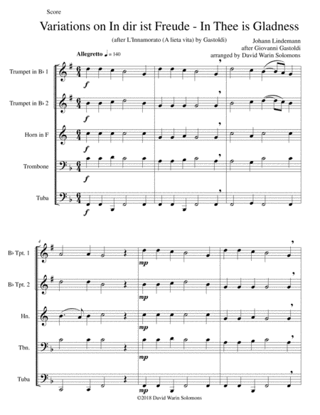 In dir ist Freude (In Thee is gladness) for brass quintet (arr. David Warin Solomons)