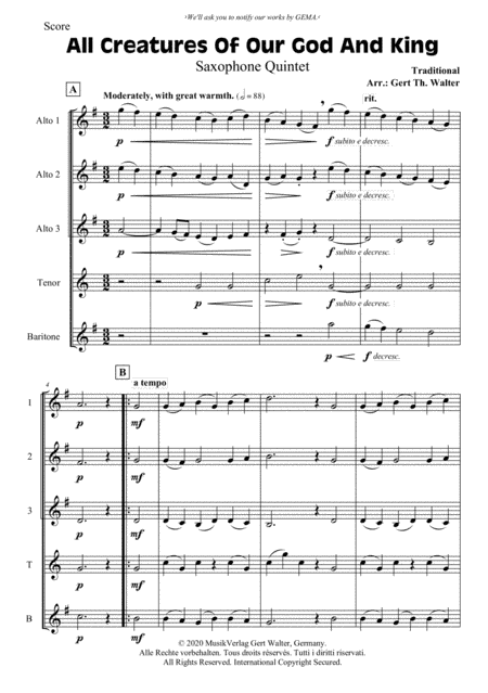 All Creatures Of Our God And King (arr. Gert Th. Walter)