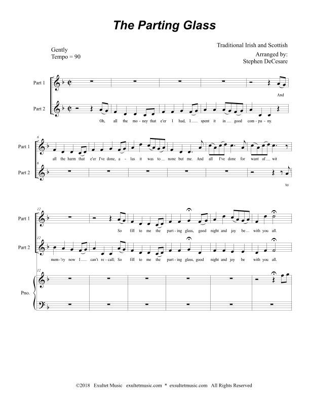The Parting Glass (for 2-part choir) (arr. Stephen DeCesare)