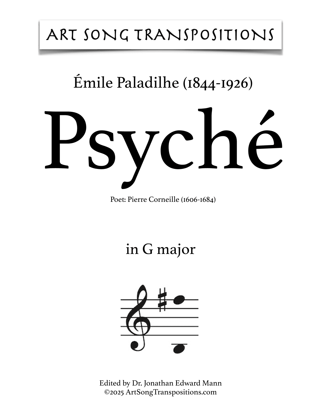 PALADILHE: Psyché (transposed to G major) (arr. ArtSongTranspositions.com)