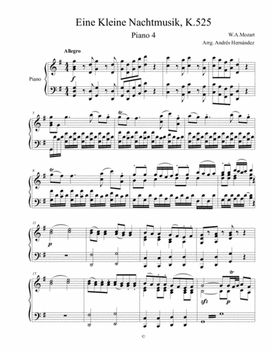 Eine Kleine Nachtmusic - Piano Reduction (arr. Andrés Hernández)